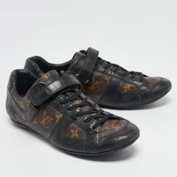 Louis Vuitton Black/Brown Monogram Canvas and Leather Lace Up Sneakers Size 42.5