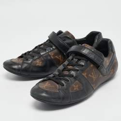 Louis Vuitton Black/Brown Monogram Canvas and Leather Lace Up Sneakers Size 42.5