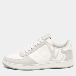 Pre Owned Louis Vuitton Grey/White Faux Leather Rivoli Sneakers Size 40.5