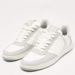 Pre Owned Louis Vuitton Grey/White Faux Leather Rivoli Sneakers Size 40.5