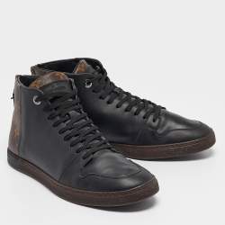 Louis Vuitton Black/Brown Leather and Monogram Canvas Line Up High-Top Sneakers Size 40.5