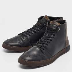 Louis Vuitton Black/Brown Leather and Monogram Canvas Line Up High-Top Sneakers Size 40.5