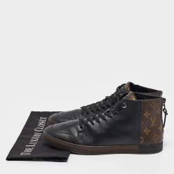 Louis Vuitton Black/Brown Leather and Monogram Canvas Line Up High-Top Sneakers Size 40.5