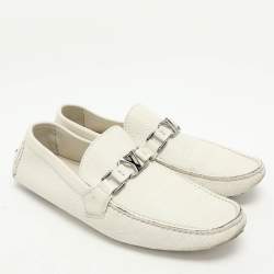 Pre Owned Louis Vuitton White Leather Hockenheim Loafers Size 42.5