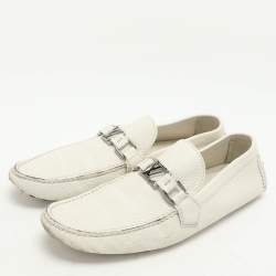 Pre Owned Louis Vuitton White Leather Hockenheim Loafers Size 42.5