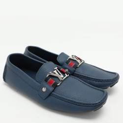 Pre Owned Louis Vuitton Blue Leather Monte Carlo Loafers Size 42.5