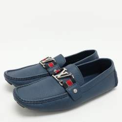 Pre Owned Louis Vuitton Blue Leather Monte Carlo Loafers Size 42.5