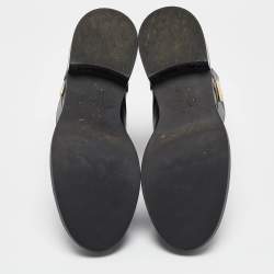 Pre Owned Louis Vuitton Black Leather Wonderland Flat Ranger Combat Boots 41