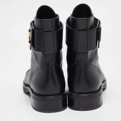 Pre Owned Louis Vuitton Black Leather Wonderland Flat Ranger Combat Boots 41