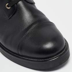 Pre Owned Louis Vuitton Black Leather Wonderland Flat Ranger Combat Boots 41