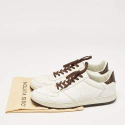 Louis Vuitton White/Brown Monogram Canvas and Leather Lace Up Sneakers 41.5