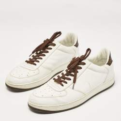 Louis Vuitton White/Brown Monogram Canvas and Leather Lace Up Sneakers 41.5