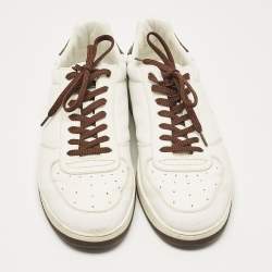 Louis Vuitton White/Brown Monogram Canvas and Leather Lace Up Sneakers 41.5