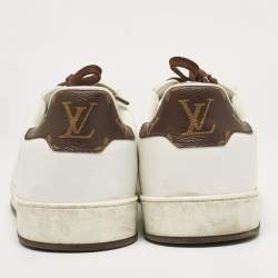 Louis Vuitton White/Brown Monogram Canvas and Leather Lace Up Sneakers 41.5