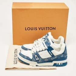 Louis Vuitton White/Blue Monogram Leather and Denim LV Trainer Sneakers Size 41