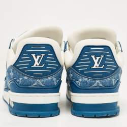 Louis Vuitton White/Blue Monogram Leather and Denim LV Trainer Sneakers Size 41