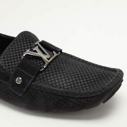 Louis Vuitton Black Damier Embossed Suede Monte Carlo Loafers Size 42.5
