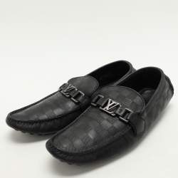 Louis Vuitton Black Damier Embossed Leather Hockenheim Loafers Size 43