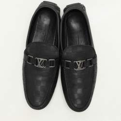 Louis Vuitton Black Damier Embossed Leather Hockenheim Loafers Size 43