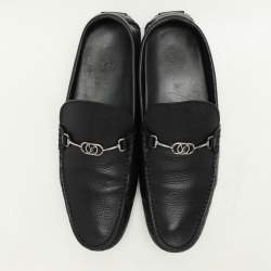 Louis Vuitton Black Leather Logo Embellished Loafers Size 42