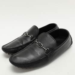 Louis Vuitton Black Leather Logo Embellished Loafers Size 42