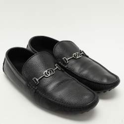 Louis Vuitton Black Leather Logo Embellished Loafers Size 42