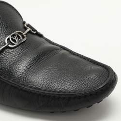Louis Vuitton Black Leather Logo Embellished Loafers Size 42