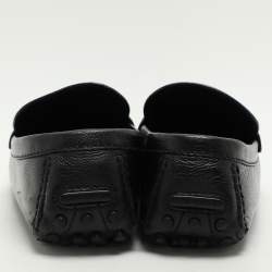 Louis Vuitton Black Leather Logo Embellished Loafers Size 42