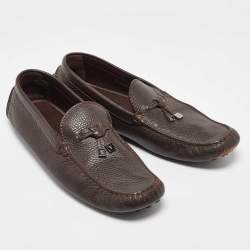 Louis Vuitton Dark Brown Logo Bow Slip on Loafers Size 43.5