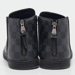 Louis Vuitton Black Leather and Damier Graphite Canvas High Top Sneakers Size 39