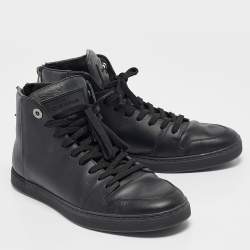 Louis Vuitton Black Leather and Damier Graphite Canvas High Top Sneakers Size 39