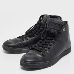 Louis Vuitton Black Leather and Damier Graphite Canvas High Top Sneakers Size 39