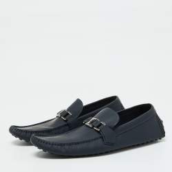 Louis Vuitton Navy Blue Leather Hockenheim Loafers Size 44.5