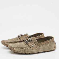 Louis Vuitton Grey Suede Damier Ebene Check Monte Carlo Loafers Size 42