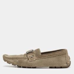 Louis Vuitton Grey Suede Damier Ebene Check Monte Carlo Loafers Size 42