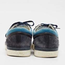 Louis Vuitton Blue/Grey Canvas and Suede Rivoli Low Top Sneakers Size 43