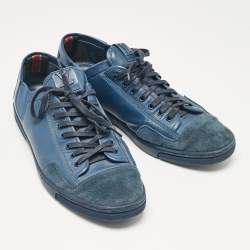 Louis Vuitton Blue Leather and Suede Low Top Sneakers Size 43