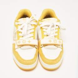 Pre Owned Louis Vuitton Yellow Leather and Monogram Denim LV Trainer Sneakers Size 41
