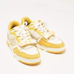 Pre Owned Louis Vuitton Yellow Leather and Monogram Denim LV Trainer Sneakers Size 41
