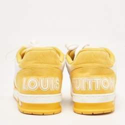 Pre Owned Louis Vuitton Yellow Leather and Monogram Denim LV Trainer Sneakers Size 41