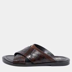Louis Vuitton Brown Crocodile Leather Foch Sandals Size 43.5