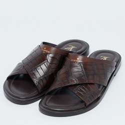 Louis Vuitton Brown Crocodile Leather Foch Sandals Size 43.5