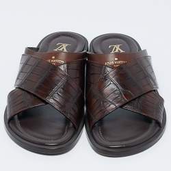 Louis Vuitton Brown Crocodile Leather Foch Sandals Size 43.5
