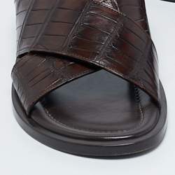 Louis Vuitton Brown Crocodile Leather Foch Sandals Size 43.5