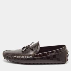 Louis Vuitton Brown  Damier Leather Bow Slip On Loafers Size 43.5