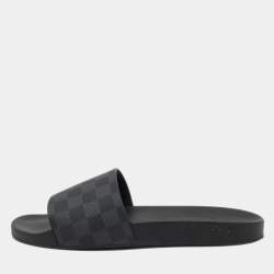 Louis Vuitton Black/Grey Rubber Graphite Waterfront Flat Slides Size 45