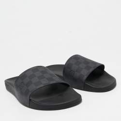 Louis Vuitton Black/Grey Rubber Graphite Waterfront Flat Slides Size 45