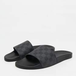 Louis Vuitton Black/Grey Rubber Graphite Waterfront Flat Slides Size 45