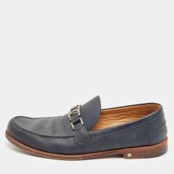 Pre Owned Louis Vuitton Navy Blue Leather Hockenheim Loafers Size 44