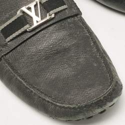 Louis Vuitton Black Leather Taiga Hockenheim Slip On Loafers Size 43